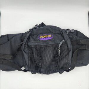 Stansport waist pack w/ 2 water bottle holders 4 total pockets black fanny pack